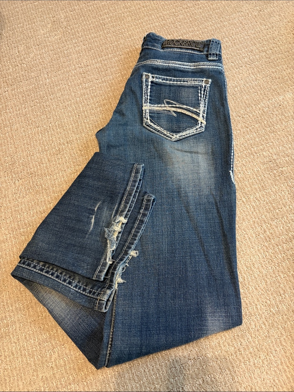 Rock&Roll Women’s Mid Blue Bootcut Jeans with Light Distressing